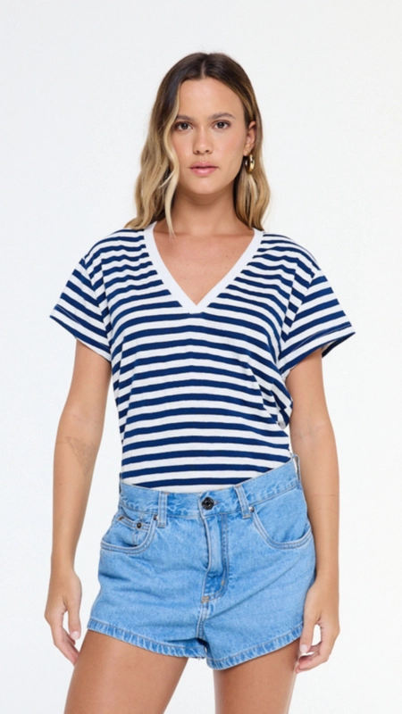 blusa malha listrada decote v animale jeans