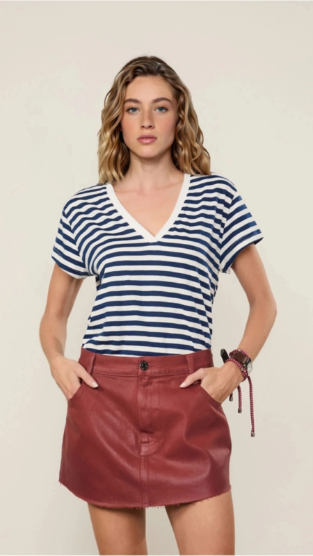 blusa malha listrada decote v animale jeans