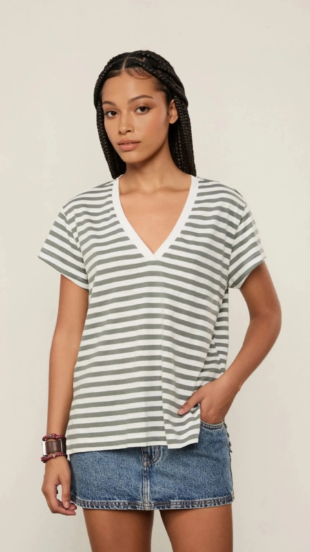 blusa malha listrada decote v animale jeans