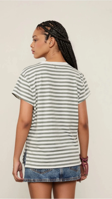 blusa malha listrada decote v animale jeans