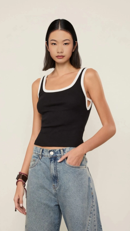 regata malha abertura cavas animale jeans