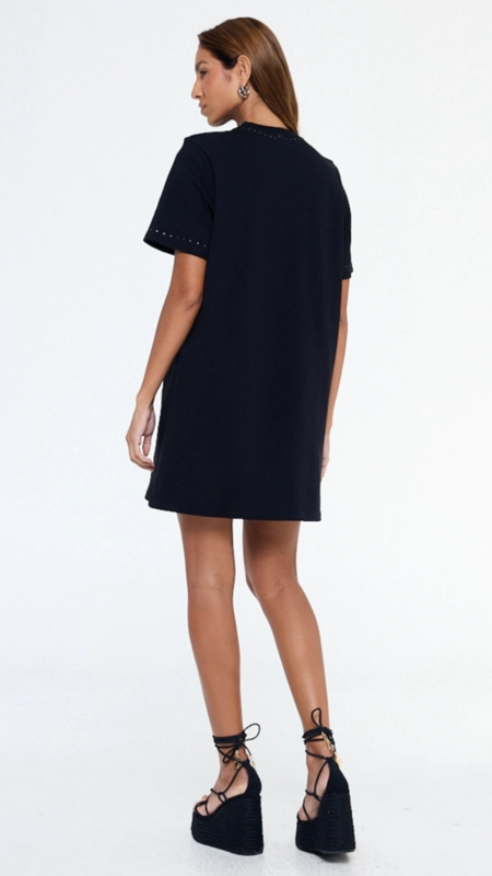 vestido tshirt dress malha brilho gola animale jeans