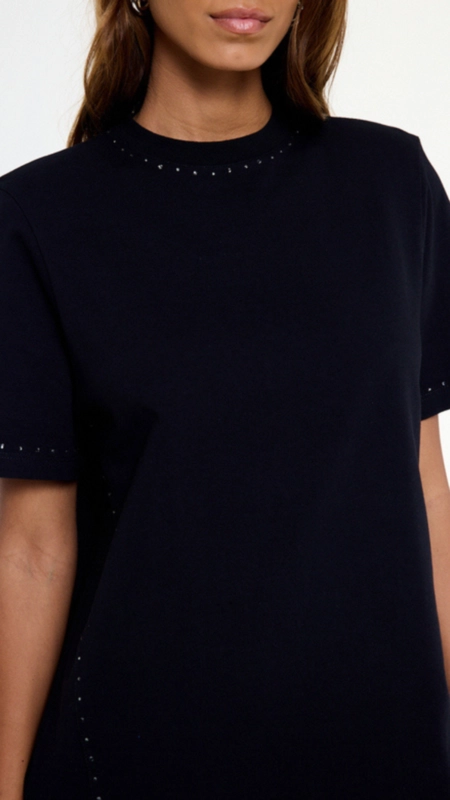 vestido tshirt dress malha brilho gola animale jeans