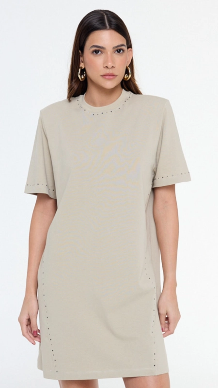 vestido tshirt dress malha brilho gola animale jeans