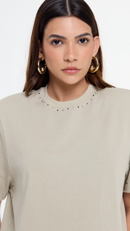 vestido tshirt dress malha brilho gola animale jeans