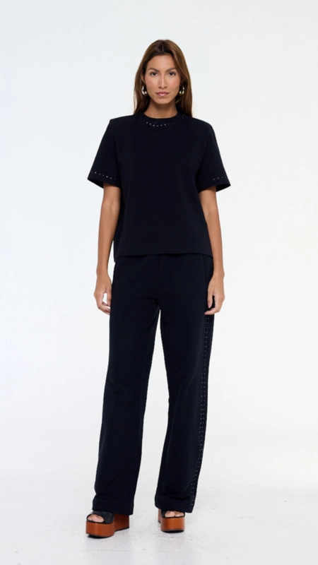 camiseta malha brilho gola animale jeans