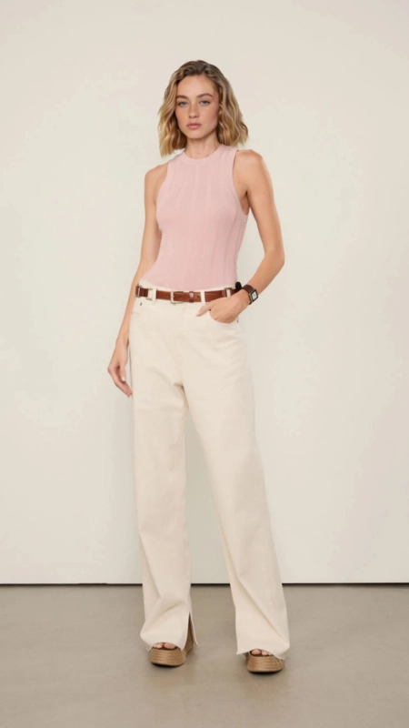 regata tricot cropped rib larga animale jeans