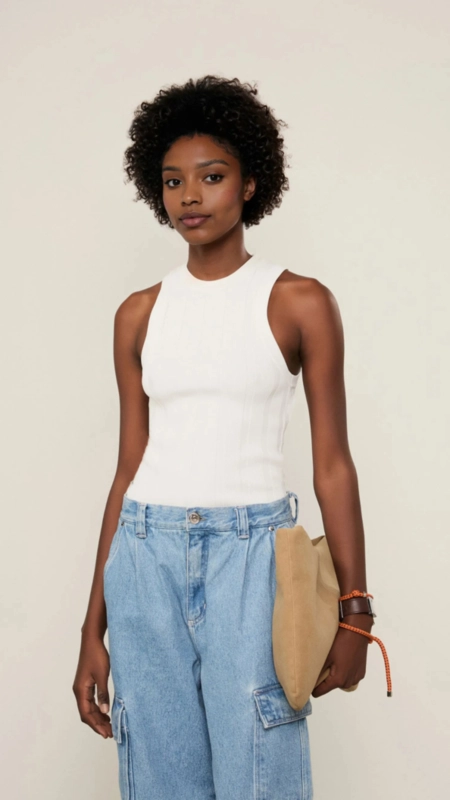 regata tricot cropped rib larga animale jeans