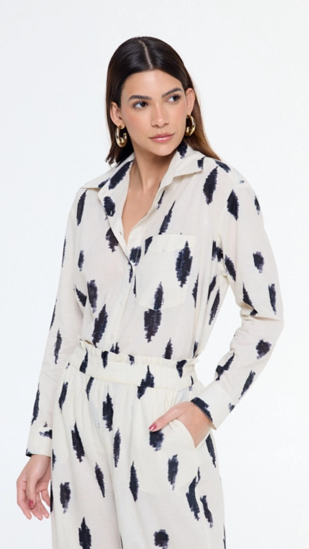 camisa algodao estampada ml animale jeans