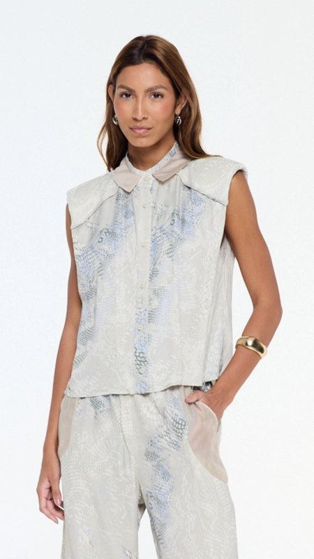 camisa est cobra wave medio e spray animale jeans