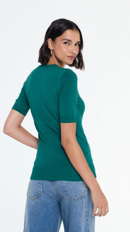 blusa tricot decote redondo animale jeans