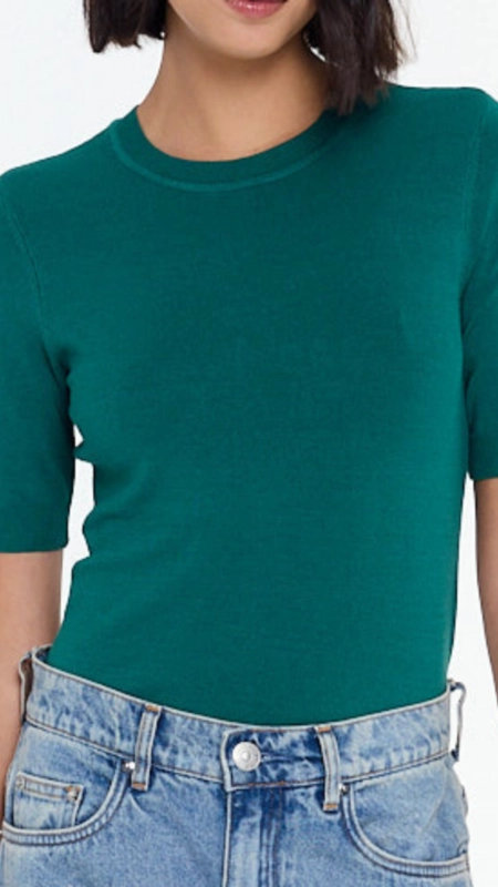 blusa tricot decote redondo animale jeans