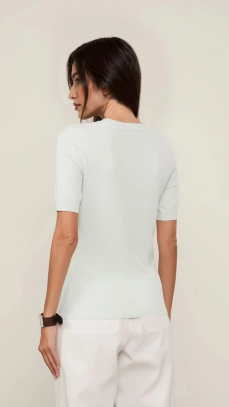 blusa tricot decote redondo animale jeans