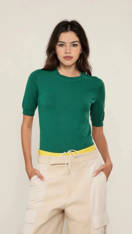 blusa tricot decote redondo animale jeans