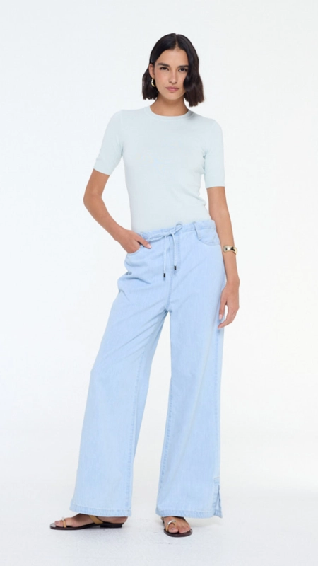 blusa tricot decote redondo animale jeans