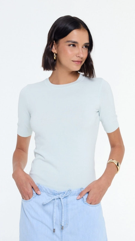 blusa tricot decote redondo animale jeans