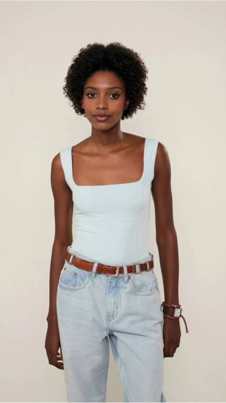 regata malha decote quadrado animale jeans