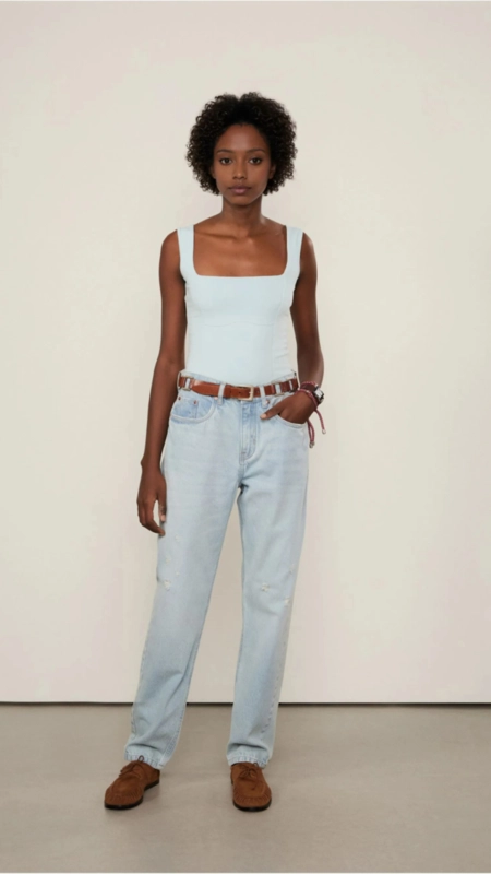 regata malha decote quadrado animale jeans