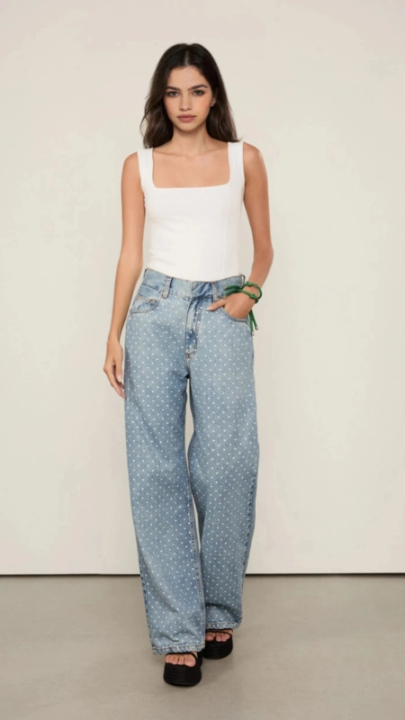 regata malha decote quadrado animale jeans