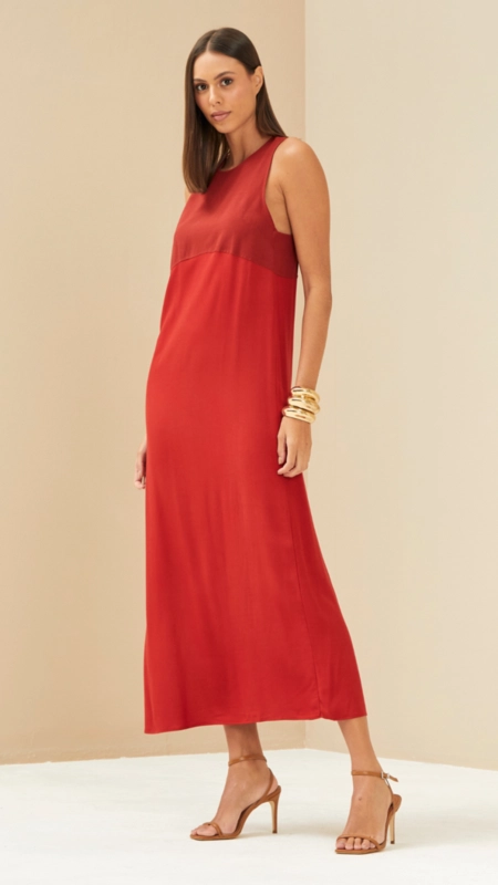 vestido midi forum detalhe linho gretha premium