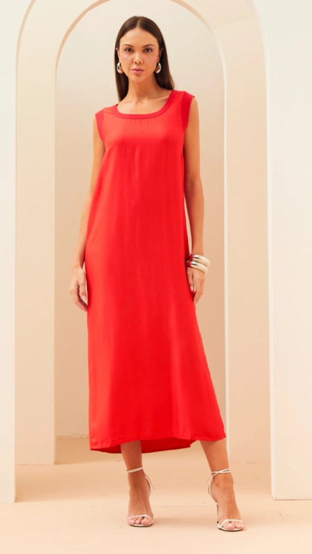 vestido midi reto forum viscose vitoria premium