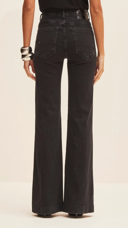 calça jeans flare forum louise com brilho