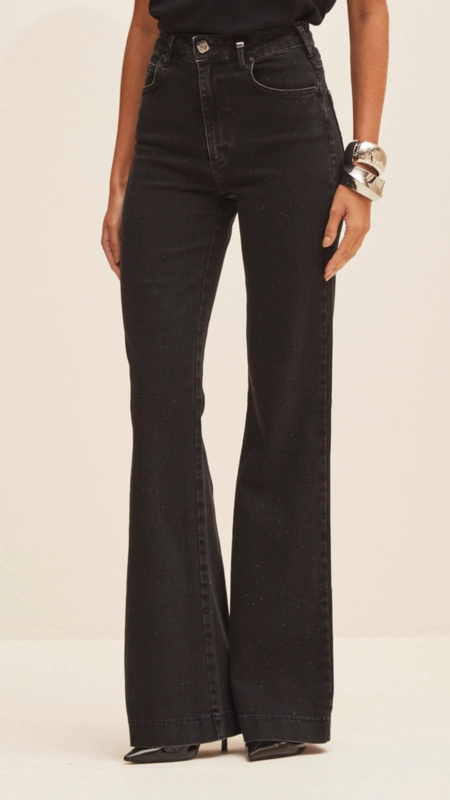 calça jeans flare forum louise com brilho