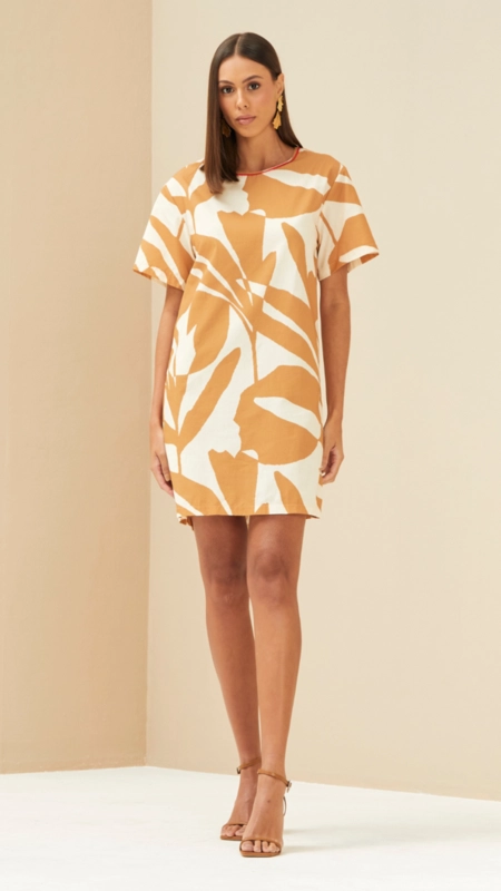 vestido curto forum algodão abstract leaves