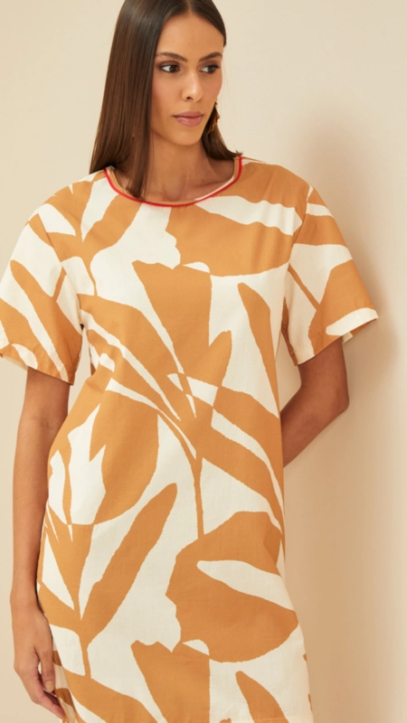 vestido curto forum algodão abstract leaves