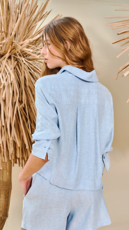 camisa linho listrada open