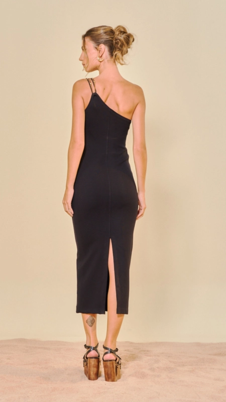 vestido midi malha um ombro open