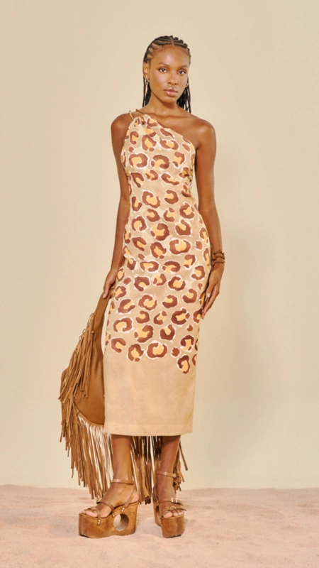 vestido midi linho savage um ombro open