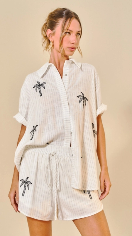 conjunto camisa e short linho listrado open