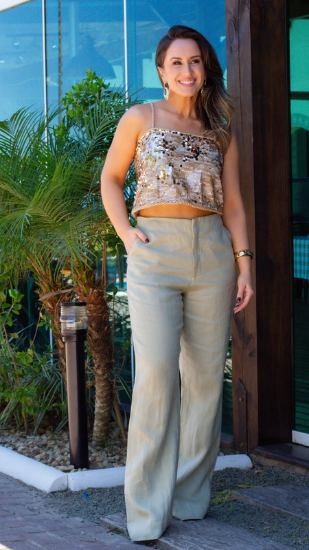 calça reta linho 100% borda barroca