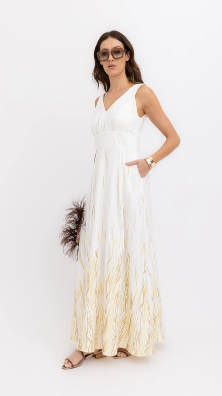 vestido longo glam borda barroca