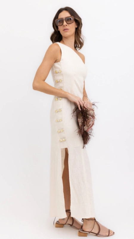 vestido longo linho 100% ombro só borda barroca