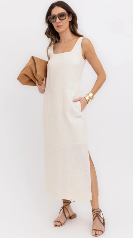 vestido midi linho 100% borda barroca