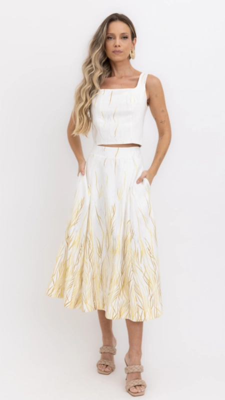 saia midi godê glam borda barroca