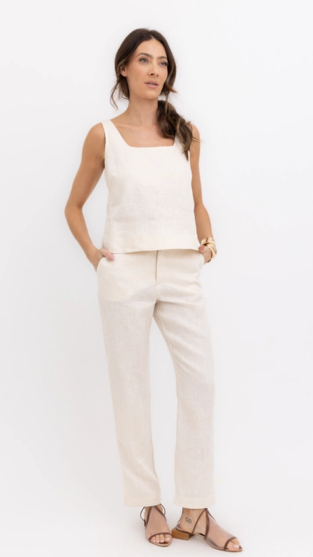 calça slim linho 100% borda barroca