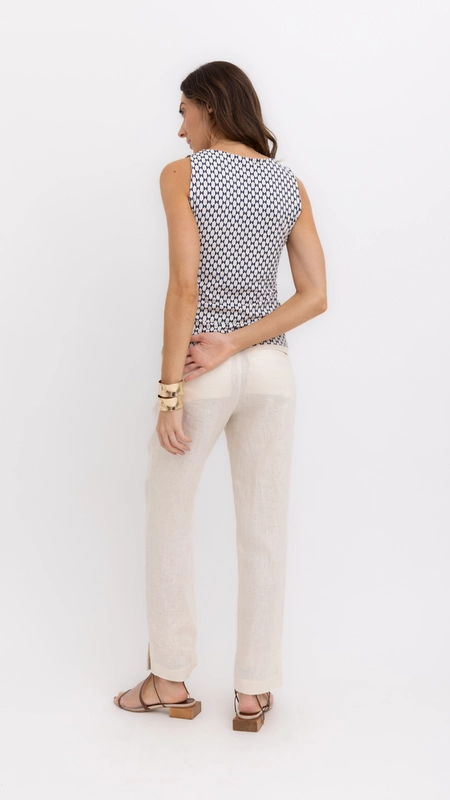 calça slim linho 100% borda barroca