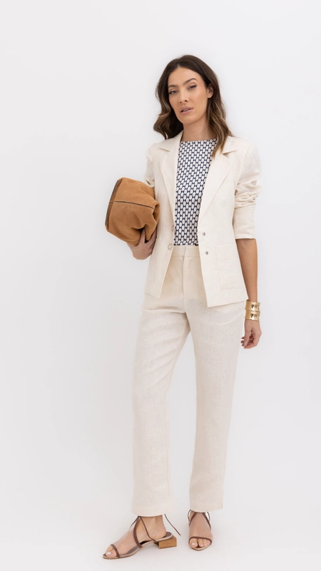 calça slim linho 100% borda barroca