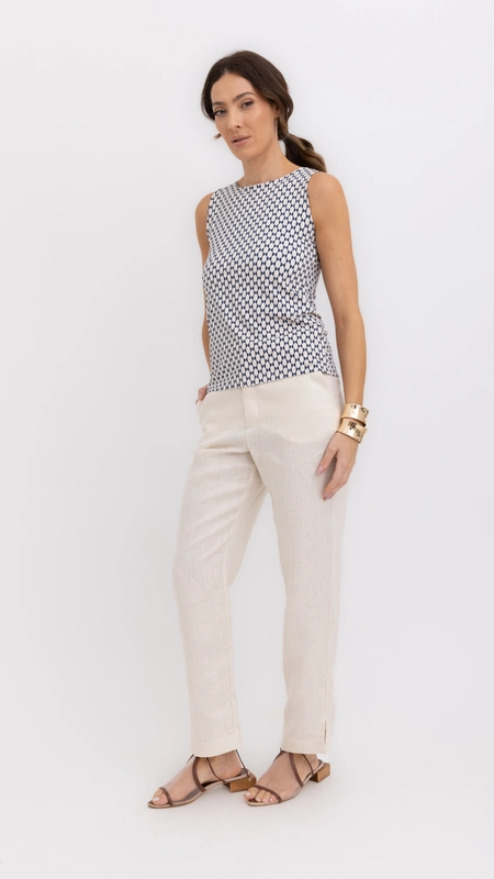 calça slim linho 100% borda barroca