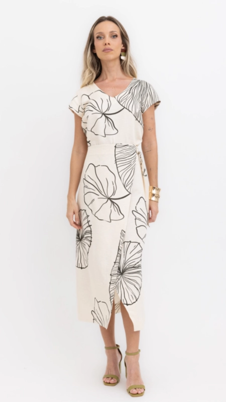 saia midi pareo folhas borda barroca