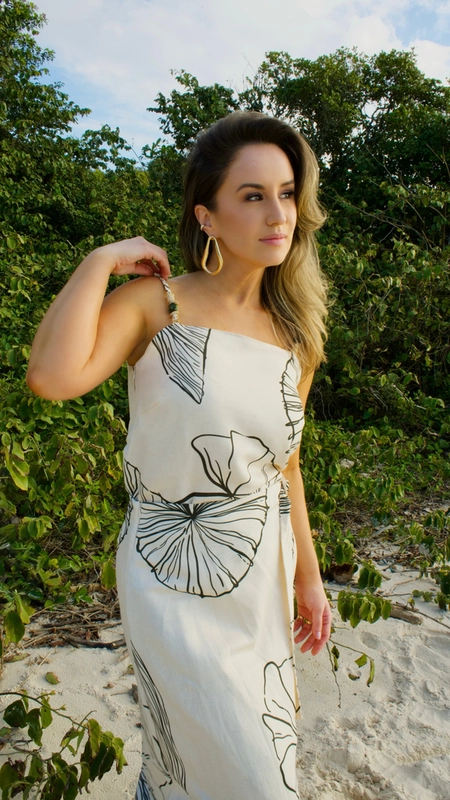 saia midi pareo folhas borda barroca