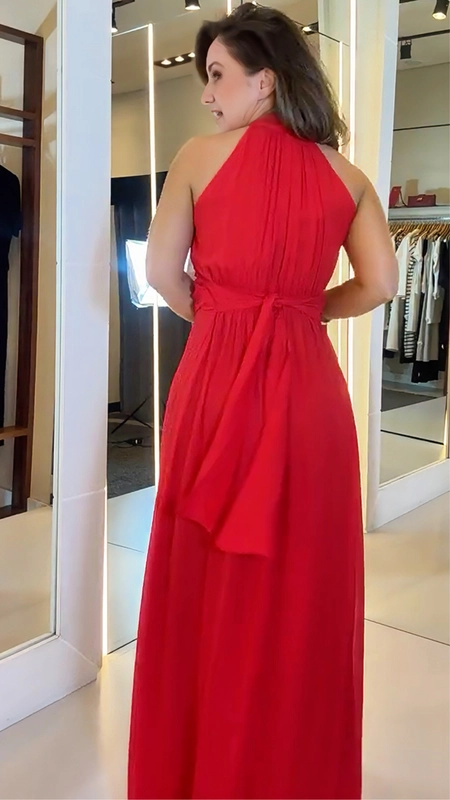 vestido longo chiffon borda barroca