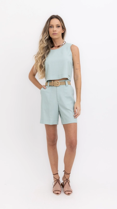 shorts washed linen borda barroca