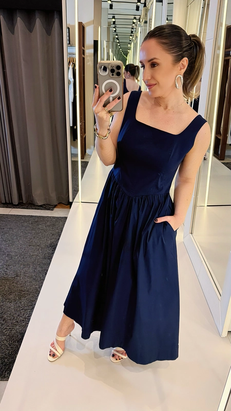 vestido midi tricoline corset