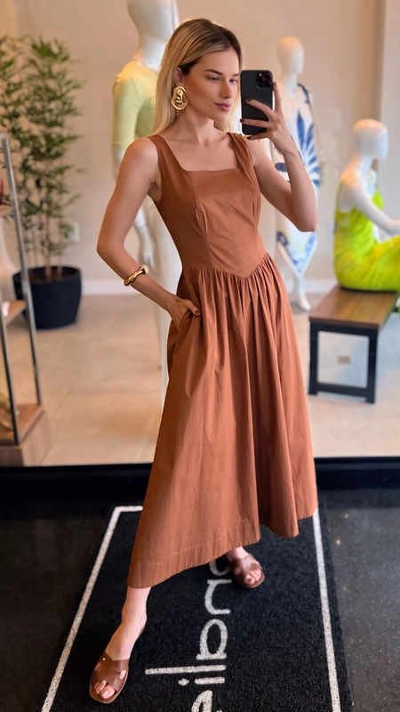 vestido midi tricoline corset