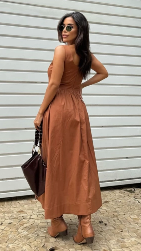 vestido midi tricoline corset