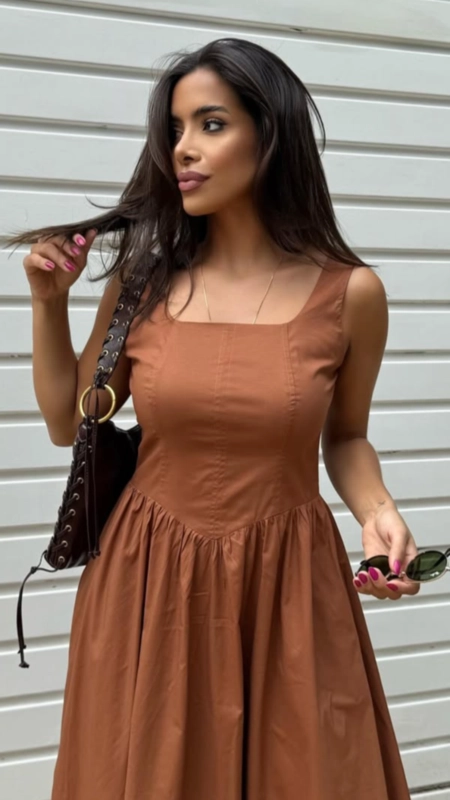vestido midi tricoline corset